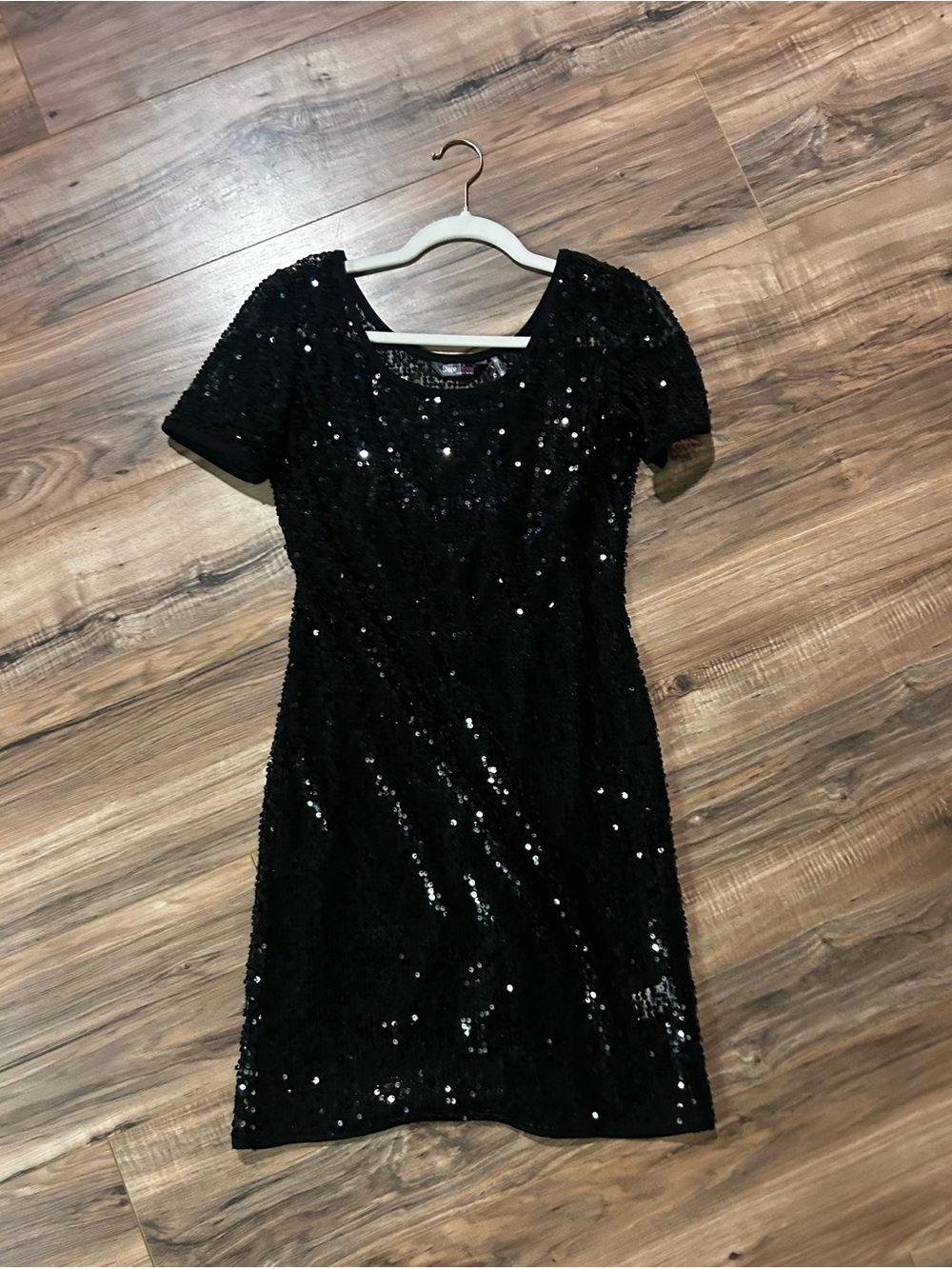 Black Sequin Short Sleeve Dress
